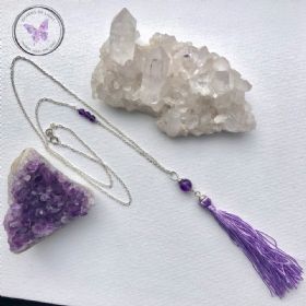 Amethyst Healing Silver Lilac Tassel Necklace